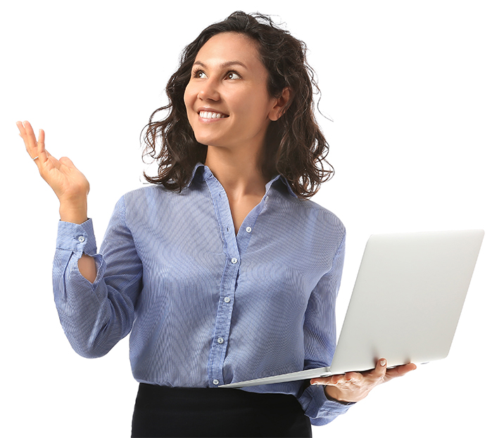 Smiling female worker with laptop